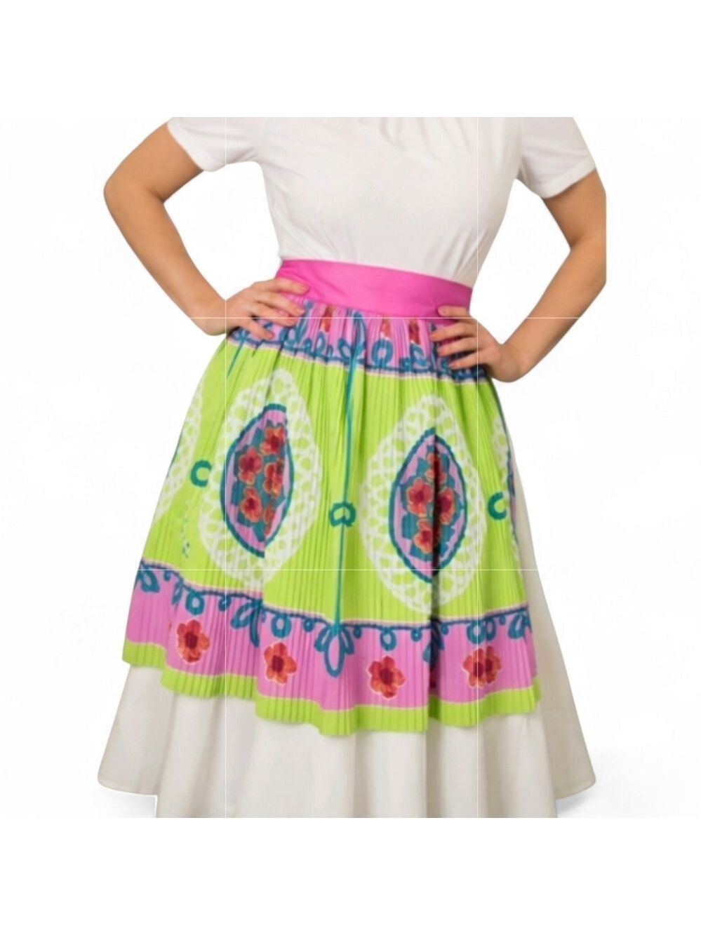 Vintage 60s Ever-Pleat Hostess Apron Pink Lime Floral Retro Kitchen